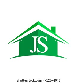initial logo JS with house icon and green color, business logo and property developer.