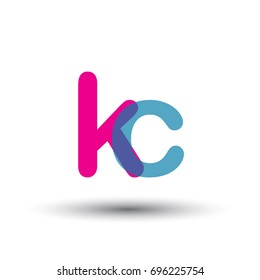 initial logo KC lowercase letter, blue and pink overlap transparent logo, modern and simple logo design.