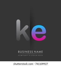 initial logo KE lowercase letter colored grey and blue, pink, creative logotype concept, modern and simple logo design, logo design concept for business and corporate identity.