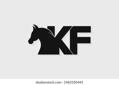Initial logo KF letter with stallion head. The combination of letters K and F is black