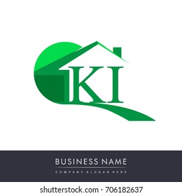 initial logo KI with house icon, business logo and property developer.