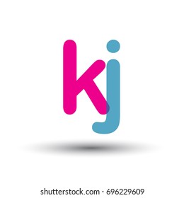 initial logo KJ lowercase letter, blue and pink overlap transparent logo, modern and simple logo design.