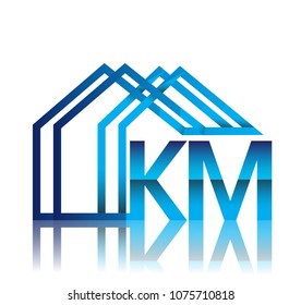 initial logo KM with house icon, business logo and property developer.