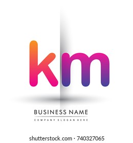 initial logo KM lowercase letter, orange and magenta creative logotype concept, modern and simple logo design.
