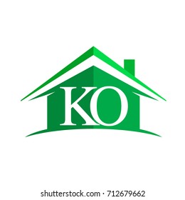 initial logo KO with house icon and green color, business logo and property developer.