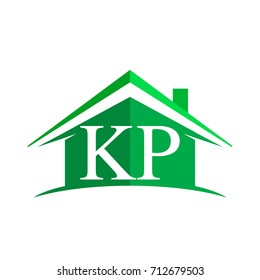 initial logo KP with house icon and green color, business logo and property developer.