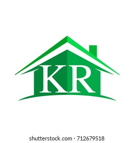 initial logo KR with house icon and green color, business logo and property developer.