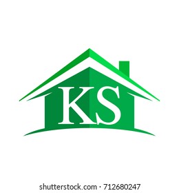initial logo KS with house icon and green color, business logo and property developer.