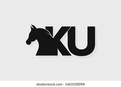 Initial logo KU letter with stallion head. The combination of letters K and U is black
