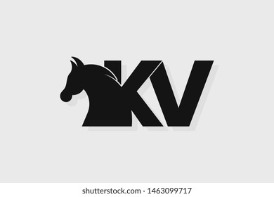 Initial logo KV letter with stallion head. The combination of letters K and V is black