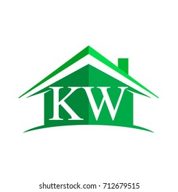 initial logo KW with house icon and green color, business logo and property developer.