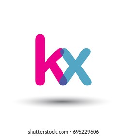 initial logo KX lowercase letter, blue and pink overlap transparent logo, modern and simple logo design.