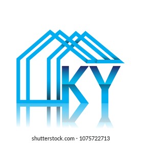 initial logo KY with house icon, business logo and property developer.