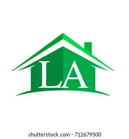 initial logo LA with house icon and green color, business logo and property developer.