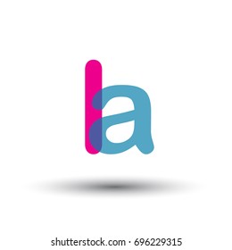 initial logo LA lowercase letter, blue and pink overlap transparent logo, modern and simple logo design.