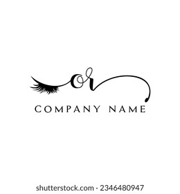 logotipo inicial OR logotipo etiqueta de etiqueta de cierre eyelash vector maquillaje de símbolos modernos