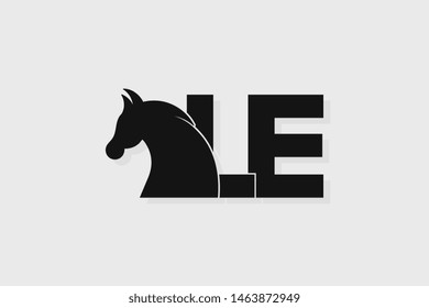 Initial logo LE letter with stallion head. The combination of letters L and E is black