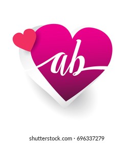 initial logo letter AB with heart shape red colored, logo design for wedding invitation, wedding name and business name.