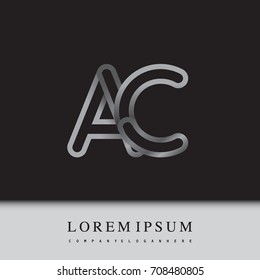 initial logo letter AC, linked outline silver colored, rounded logotype
