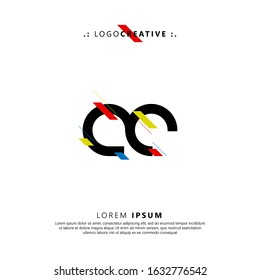 Initial logo letter AC lowercase linked template. Black letter with ornament red yellow blue isolated on white background. Modern Abstract Design for business company. Vector Illustration.