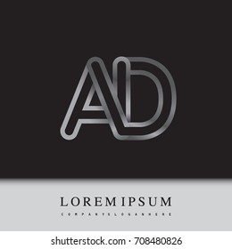 initial logo letter AD, linked outline silver colored, rounded logotype