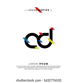 Initial logo letter AD lowercase linked template. Black letter with ornament red yellow blue isolated on white background. Modern Abstract Design for business company. Vector Illustration.