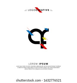 Initial logo letter AF lowercase linked template. Black letter with ornament red yellow blue isolated on white background. Modern Abstract Design for business company. Vector Illustration.