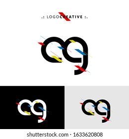 Initial logo letter AG lowercase linked template. Black white letter with ornament red yellow blue isolated on white black grey background. Modern abstract design for business and consulting company.