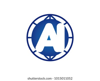 The initial logo of the letter AI in the blue Globe