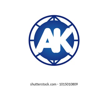 The initial logo of the letter AK in the blue Globe