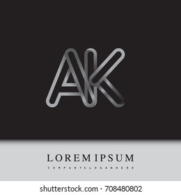 initial logo letter AK, linked outline silver colored, rounded logotype