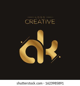 Initial logo letter AK lowercase linked sliced template. Modern Gold Abstract Design for business company. Vector Illustration.