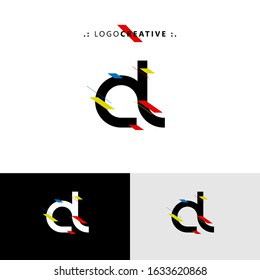 Initial logo letter AL lowercase linked template. Black white letter with ornament red yellow blue isolated on white black grey background. Modern abstract design for business and consulting company.