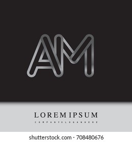 initial logo letter AM, linked outline silver colored, rounded logotype
