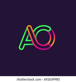 initial logo letter AO, linked outline rounded logo, colorful initial logo for business name and company identity.