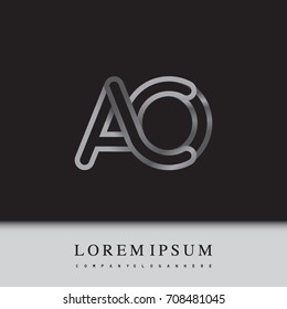 initial logo letter AO, linked outline silver colored, rounded logotype