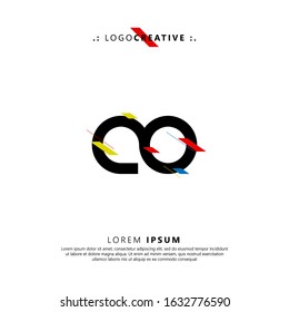 Initial logo letter AO lowercase linked template. Black letter with ornament red yellow blue isolated on white background. Modern Abstract Design for business company. Vector Illustration.