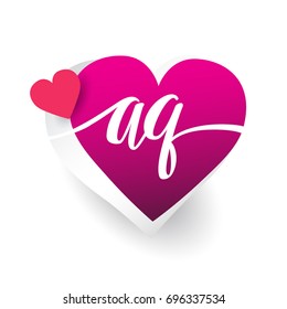 initial logo letter AQ with heart shape red colored, logo design for wedding invitation, wedding name and business name.