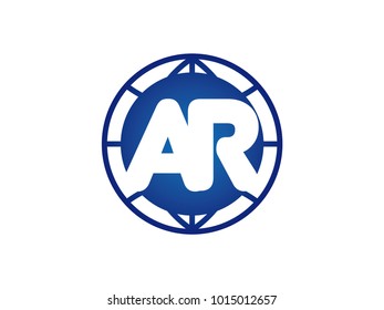 The initial logo of the letter AR in the blue Globe