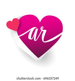 initial logo letter AR with heart shape red colored, logo design for wedding invitation, wedding name and business name.