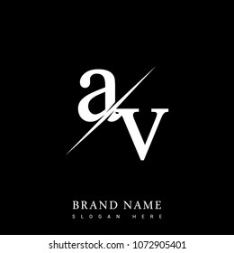 initial logo letter AV for company name black and white color and slash design. vector logotype for business and company identity.