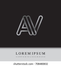 initial logo letter AV, linked outline silver colored, rounded logotype