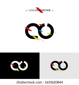 Initial logo letter AV lowercase linked template. Black white letter with ornament red yellow blue isolated on white black grey background. Modern abstract design for business and consulting company.