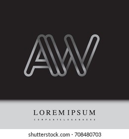 initial logo letter AW, linked outline silver colored, rounded logotype