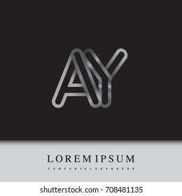 initial logo letter AY, linked outline silver colored, rounded logotype
