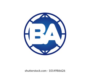 The initial logo of the letter BA in the blue Globe