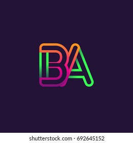 initial logo letter BA, linked outline rounded logo, colorful initial logo for business name and company identity.