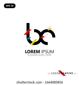 Initial logo letter BC lowercase linked template. Black letter with ornament red yellow blue isolated on white background. Modern Abstract Design for business company. Vector Illustration. EPS 10