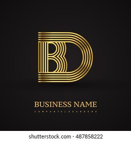 Initial logo letter BD golden colored. Vector design template elements for company identity.