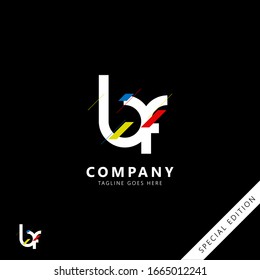 Initial logo letter BF lowercase linked template. White letter with ornament red yellow blue isolated on black background. Modern Abstract Design for business company. Vector Illustration.